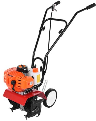 Awjaisca Motobineuse de jardin Cultivateur à essence 2 temps 9000 tr/min Réservoir carburant 1,2 L Profondeur travail 6 pouces Largeur 7,9 Creuser 3HP / 1,65 kW 52cc Mini motobineuse Orange