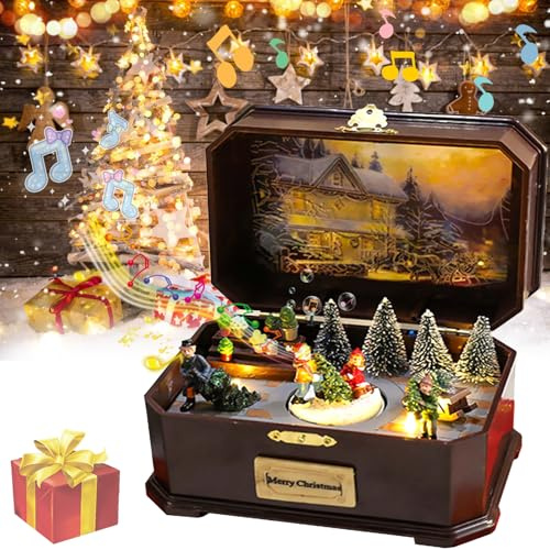 Boîtes à Musique, Boîte à Musique LED Noël Rotative Et Lumineuse Alimentée Par USB Ou Par Piles (Non Incluses) Boîte à Musique Traditionnelle Cadeau D'anniversaire Noël Saint Valentin 20*14*12cm