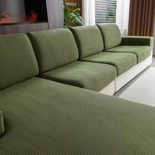 OHSIO Sectional Couch Covers, Wear Resistant Stretch Sofa Covers Washable Soft Couch Cushion Covers Anti Slip Furniture Protector Sofa Slipcovers for Pets (1 Piece Chair Cover, Green)