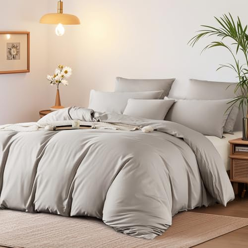 Boqingzhu Mako Satin Bettwäsche 220x240 cm Beige Taupe 100% Baumwolle Lyocell Seide Bettwäsche Set mit 2 Kissenbezüge 80x80cm, Atmungsaktiv & Weich, Perfekt für Sommer und Winter