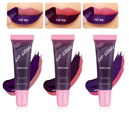 3 färger peel off lip liner färg, hållbara färger peel off lip fläck vattentät läpp tatuering matta yta läpp tint fläck läppmakeup present för kvinnor
