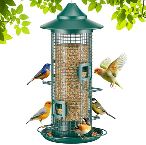 Jarkyfine Metal Bird Feeder for Outdoors Hanging, Chew Resistant, Green
