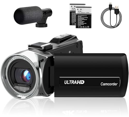 4K Video Camera Camcorder 48MP Vlogging Camera for YouTube 18X Digital Zoom,3.0 270 Degree Rotation Screen Camera Recorder with Microphone, 2 Batteries