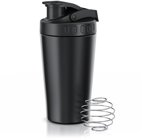 Arendo - Eiweiß Shaker Edelstahl 500ml – Protein Shaker mit Mixkugel - BPA frei – Mixbecher – Metall Premium Eiweißshaker – Tragegriff – spülmaschinengeeignet - to Go für Yoga Fitness Sport