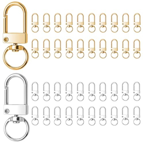 40 Piezas Cierre de Langosta Giratorio Metal, Cierres Giratorios de Pinza de Langosta, Para bricolaje, Bolsos, Llaves, para Llavero Bolsas de Bricolaje Joyas Manualidades, 33x13mm (Oro, Plata)