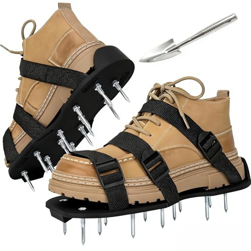 Hsyadazi Zapatos para airear césped, zapatos de uñas para aireadores de césped y escarificadores con cierre de y clavos premontados para el cuidado del jardín y como zapatos de regla, utilizables