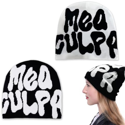 YUPZAR 2 Pezzi Unisex Beanie Y2K Letter Pattern - Streetwear, Cappello Invernale, Cappelli a Maglia Web per Donna Uomo Elastico Cappello Slouchy Graphic Maglia cap All'aperto