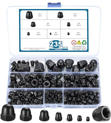 235-teiliges Kohlenstoffstahl Sechskantkappenmutter Set - M3/M4/M5/M6/M8/M10/M12 Kappenmuttern für Innengewinde