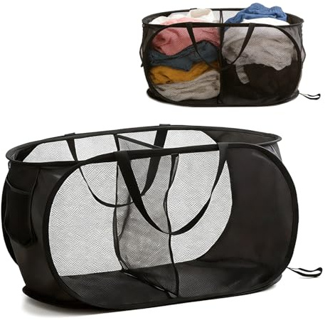 KASESSS Cesto Portabiancheria Pop-Up In Rete, Pieghevole Cesta Panni Sporchi Con 2 Scomparti, Traspirante Cesto Biancheria Con Manici Rinforzati, Laundry Basket Per Bagno Camera Da Letto Viaggio