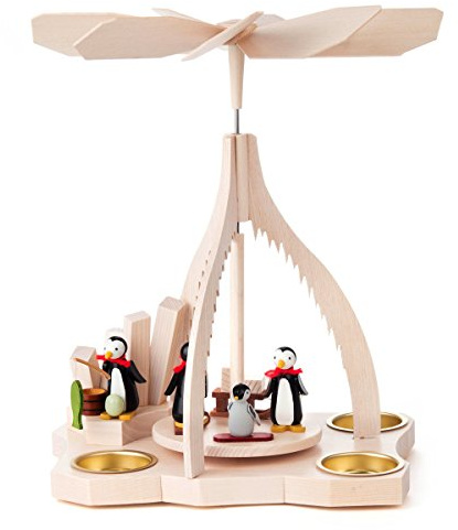 Dregano Winter Fishing Penguins Tea Light German Christmas Pyramid - 10 Inches Tall - German Made