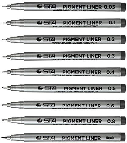 Willingood Fineliner Pigment Liner Set [9 Stück] mit 8 Linienbreiten und 1 Brush（schwarz Fineliner Stifte Artist Set Pigment Liner