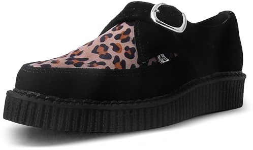T.U.K. Pointed Creeper Monk Buckle - Men's and Women's Shoes - Colour Black Leopard Suede - Size UK Men 12 / UK Women 13