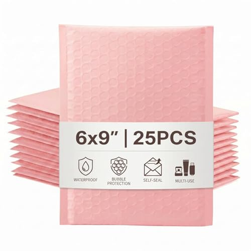 Switory Postpåsar med bubbelplast för CD-skivor & smycken & kosmetika – självhäftande, vadderade kuvert – Sakura Pink – 15,3 cm x 22,9 cm – 25 stycken