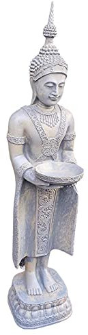 Aspinaworld Statue de jardin Bouddha asiatique - Figurine de gardien du temple avec bol - 76 cm - Figurine pour le jardin - Décoration résistante aux intempéries