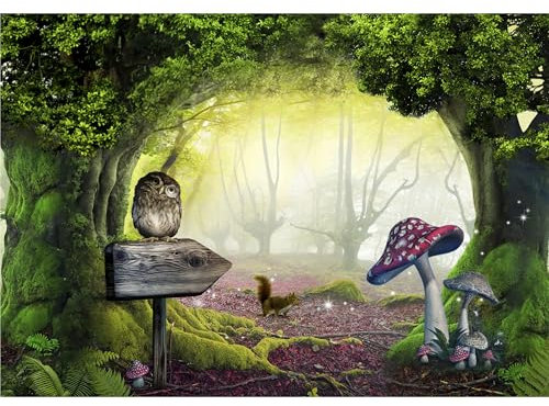 decomonkey Fototapete Kinderzimmer 450x315 cm XL Tapete Fototapeten Vlies Tapeten Vliestapete Wandtapete moderne Wandbild Wand Schlafzimmer Wohnzimmer Wald Tiere Fabel Baum