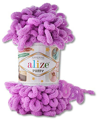 Alize 100 g Puffy Wolle in 62 Auswahl Schlaufenwolle Stricken und Häkeln ohne Hilfsmittel (378 | Orchidee)