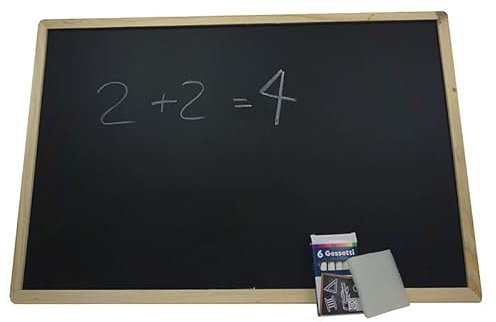 Virsus Lavagna nera per gesso con cornice in legno 6037, misura 60x40, con 6 gessetti bianchi e una spugna cancellino, lavagnetta per bambini, per scrittura, disegno, appunti, promemoria