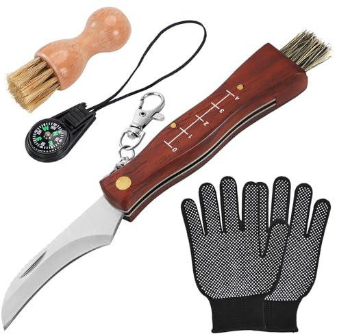 GVDV Navaja para Setas, con Cepillo de Setas, Brújula y Guantes, Cerdas de jabalí