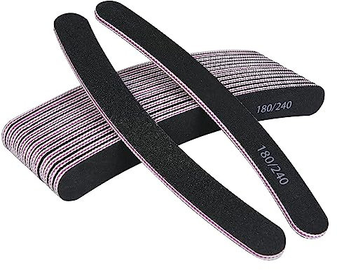 URAQT Limas de Uñas Profesionales 15 pcs, Lima Uñas Gel 180/240, Limas para Uñas de Doble Cara Set Gel Acrílico, Herramientas de Cuidado de Mascotas para Uso Doméstico y Salón (Arqueado-Negro)