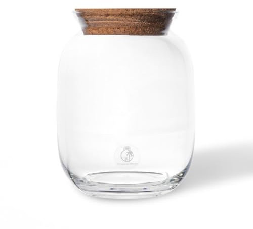 Closed Glass Terrarium Container (H:22cm) with Cork Lid – Hand-Blown Glass Container for Closed Miniature Gardens and Indoor Plants - Empty Glass Container 3.5L Capacity (with Standard Lid)