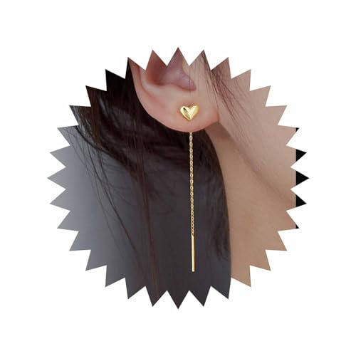 Inateannal Boucles d'oreilles enfileur de cœur longues boucles d'oreilles en chaîne en forme de cœur boucles d'oreilles pendantes en forme de barre d'or