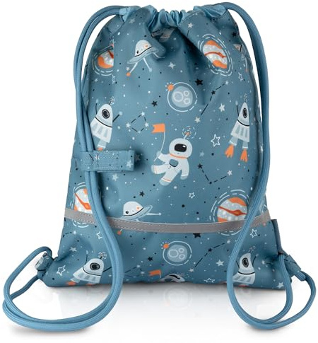 TA Trend Atelier Sacca asilo bambini in poliestere riciclato – idrorepellente, senza PFC, con fascia toracica e dettagli riflettenti (Spazio-Blu)