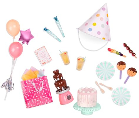 Our Generation - Sweet Celebration Birthday Set - 18-Inch Doll Party Accessories - Birthday Cake & Balloons - Pretend Food & Supplies - Imaginative Play - Toy for Kids 3 Years +