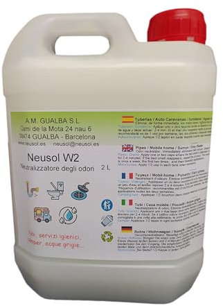 Neusol W2 Elimina odori Tubi pluviali Tubi di scarico Tubi di scarico Fossa settica Impianto di trattamento Camper Acque nere e grigie Anti-odore Rimuove odori e fastidi (2L)