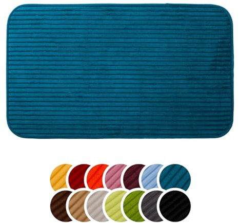 liebling Badteppich mit Anti-Rutsch-Beschichtung aus PVC Noppen, Cord-Optik, 100% Polyester, Serie Potsdam, 60 x 100 cm, 30 Grad waschbar, Fußbodenheizung geeignet, Farbe: Petrol