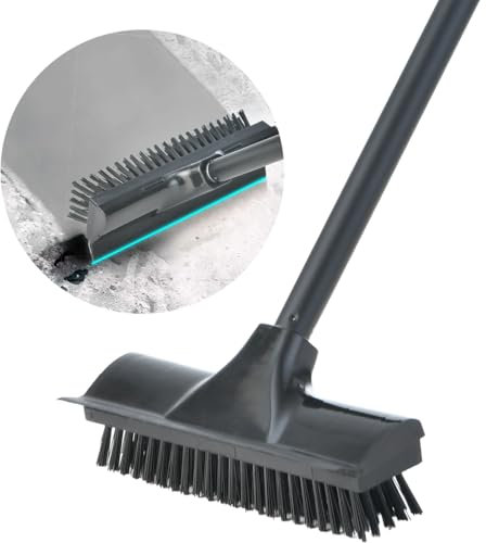 2 in 1 Bodenscheuerbürste, langem Griff Schrubber mit Wasserschieber steife Borsten Duschschrubber für die Reinigung von Terrasse, Fliesen, Badezimmer, Bad, Pool und Patio (Schwarz)