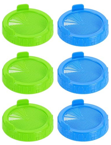 sourcing map 6 Pcs Sprouting Lids for Mason Jars 86mm Wide Mouth Plastic Canning Jar Lid for Grow Bean Sprouts, Salad Sprouts, 3 Green 3 Blue