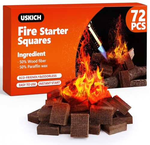 USKICH Fire Starter Squares 72Pcs,Natural Fire Starters for Campfires,Grill,BBQ,Wood Stove -Waterproof,Weather Resistant Fire Starters for Fireplace-Camping Firestarter Cubes Accessories Kit
