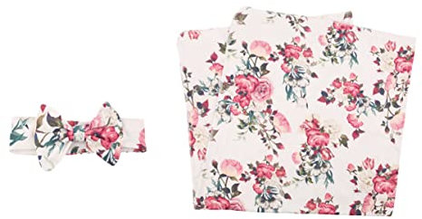 ibasenice Neugeborenen Wickeltuch Mit Stirnband 2 Stück Blumenmuster Wickeldecke Für Babyfotografie 0-4 Monate Angenehmes Material Für Besondere Anlässe