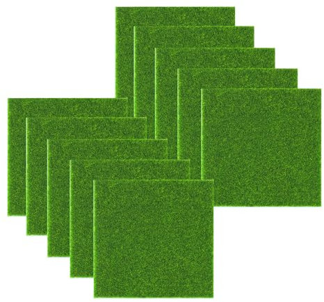 HASLED 10 Piezas Mini Césped Artificial 15x15 cm - Tapetes Jardinería Realista Rollos de Cesped Artificial para Decoración, Casa Muñecas, Terrarios y DIY