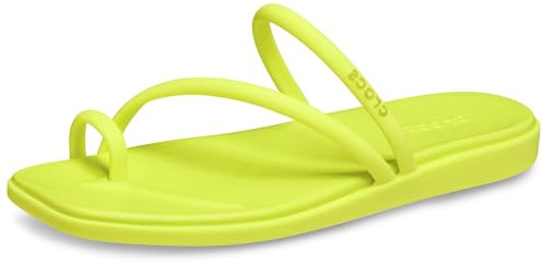 Crocs Women's Miami Toe Loop Sandals | Square Toe Flat | Flexible Straps | Croslite Foam Footbed, Citrus, 6