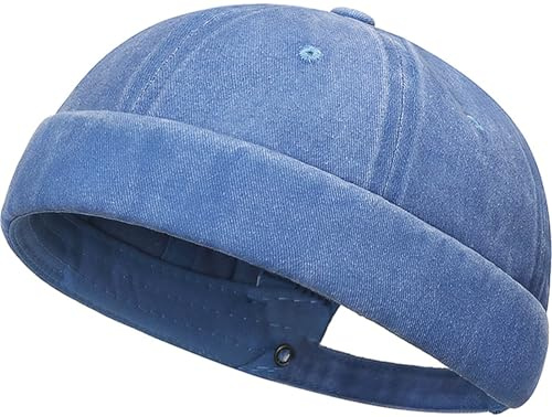 Lynmquober Unisex Cotton Brimless Beanie Hat Retro Casual Docker Sailor Skull Cap Sky Blue