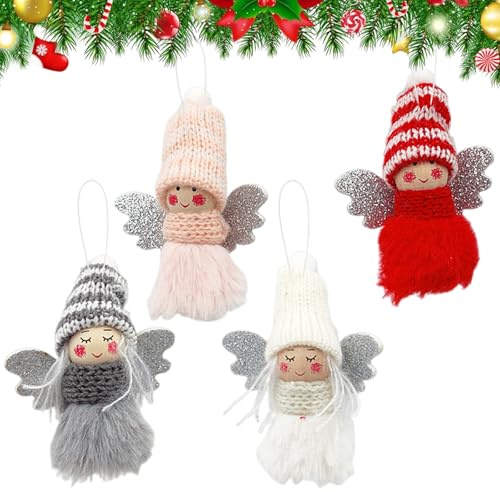 Weihnachtsengel Anhänger, 4 Stück Weihnachtsbaum Deko, Engel Anhänger, Tannenbaum Deko, Weihnachtsbaumschmuck,Christbaumschmuck Engel, Weihnachtsengel Figuren, Glücksbringer Silvester Baumschmuck