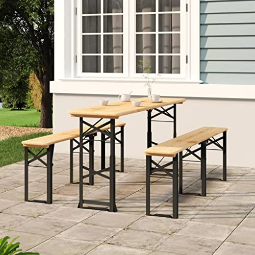 Mesa Plegable de Exterior, Mesa de Cerveza con Estructura de Metal y Madera de Abeto Maciza, Altura Ajustable, Diseño Plegable y Robustez,Mesas Terraza Exterior,Verde Oscuro, 170 x 50 x 75/105 cm