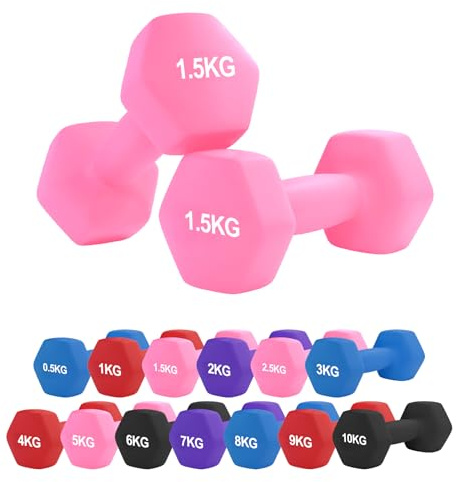 Neoprene Dumbbell – Cast Iron Core Hex Shape Hand Weight with Anti-Slip Grip, Durable Rubber Coating for Strength Training, Home Gym, Fitness & Aerobic Exercise (0.5-10 kg) (1.5Kg Pair-Pink)