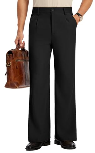 FEDTOSING Mens Wide Leg Flared Trousers Bootcut Casual Pleated Slacks Old Money Elastic Waist Vintage Work Office Dress Pants