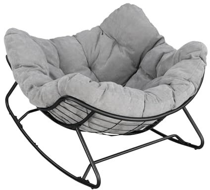 WOLTU Sedia a Dondolo a Forma di Uovo, Poltrona Relax con Gambe Curve, Struttura in Metallo e Cuscino in Ciniglia, Portata 150 kg, per Salotto e Balcone, Grigio Chiaro