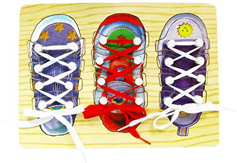 Enzege Kinder Schnürsenkel Training, Holz Fädelspiel Fädelschuh Kinder Lernspiele