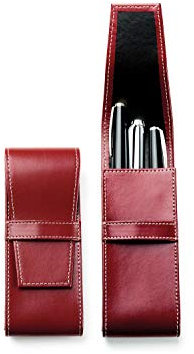 DELMON VARONE - Personalisierbares Schreibgeräteetui Cambridge Top Grain Leder Rot, Echtleder Stifteetui mit Verschlusslasche für 3 Schreibgeräte, Etui für hochwertige Kugelschreiber, Stifte & Füller
