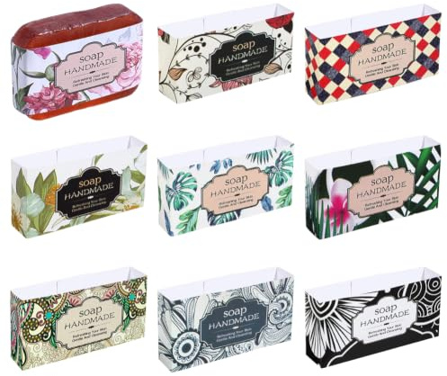 PH PandaHall 90 pezzi Etichette saponate Fatte a Mano 9 stili Nastro di carta per avvolgere i fiori Etichetta di carta confezione per saponette per l'imballaggio di sapone fatto in casa