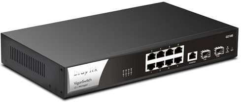 Draytek VigorSwitch G2100, 8- Port Gigabit Layer 2+ Managed Switch, 2 SFP Uplink Ports, Rack Mountable, Central Site Management, QoS
