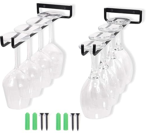 Soporte Copas Colgante, 2 Piezas Estante Colgar Copas de Vino, Estante de Copas de Vino Tinto, Estante para Copas de Vino, para Bar Cocina Gabinete Vino Colección Almacenamiento Copas Vino (Negro)