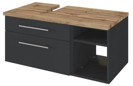 Waschbeckenunterschrank Dasa (links) 90 cm mit 2 Schubladen – Graphit/Grau matt