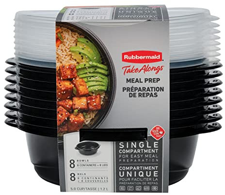 Rubbermaid TakeAlongs Food Storage Containers, 5 Cup, 8 Pack, Black