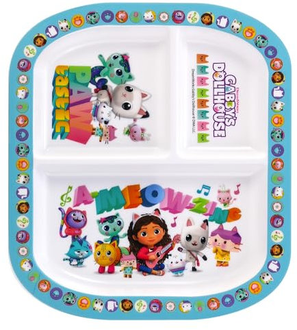 Zawadi Global Gabby's Dollhouse 3 Section Reusable Childrens Kids Toddlers Divided Breakfast Lunch Dinner Plate