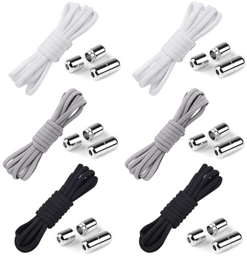 Gentpovth 6 Paia Lacci Scarpe Elastici con Chiusura in Metallo, No Tie Lacci Delle Scarpe, Lacci Elastici per Scarpe Adulti Bambini, per Scarpe da Ginnastica, Scarpe da Corsa (100 x 0.5 cm)